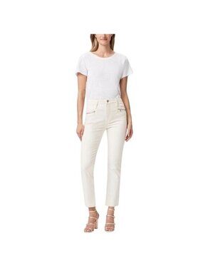 Paige Cindy Sandy Ecru Modern Fit Denim Jeans Pants W/ Zip detail Womens 30